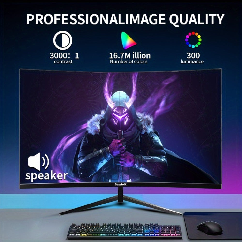 Monitor para juegos Gawfolk de 27 pulgadas, resolución 1080P (1920x1080), frecuencia de actualización ultrarrápida de 99Hz con altavoces integrados. Ideal para juegos y uso de oficina. Diseño de pantalla curva con puertos DisplayPort y HDTV. El regalo per