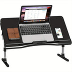 Escritorio Ajustable para Portátil con Alfombrilla para Ratón, Mesa de Cama Portátil de 17 Pulgadas, Plegable y Antideslizante, Estable para Oficina en Casa, Estudio, Desayuno, Dibujo - Altura y Ángulo Ajustables