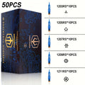 Agujas de Cartucho para Tatuaje POSEIDON V3 50pcs Tamaño Mixto, Agujas Estériles con Cartuchos de Seguridad con Membrana - 1203Rl, 1205RL, 1207RL, 1209RL, 1207RM, 1209RM, 1205RS, 1207RS, 1209RS, 1207M1