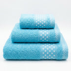 Juego de Toallas de Algodón 100% (3 Piezas) - Incluye Toalla de Tocador, Lavabo y Ducha | Tacto Suave, Ultra Absorbentes con Diseño Elegante de Lunares | Set Premium para Baño