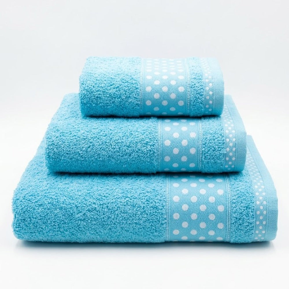 Juego de Toallas de Algodón 100% (3 Piezas) - Incluye Toalla de Tocador, Lavabo y Ducha | Tacto Suave, Ultra Absorbentes con Diseño Elegante de Lunares | Set Premium para Baño
