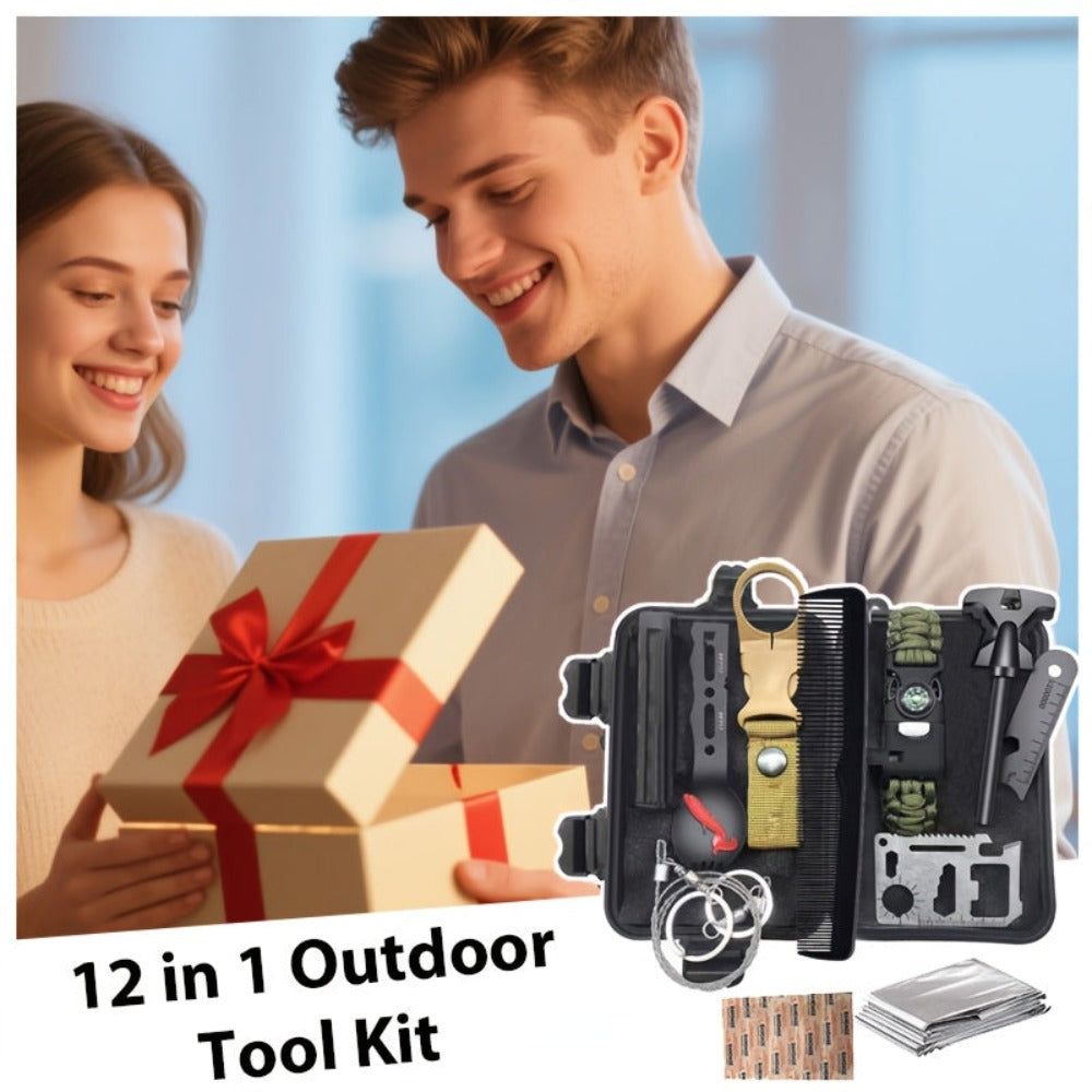 12 en 1 Kit de Equipo para Exteriores, Esenciales de Camping, Nueva Herramienta Multiusos Portátil, para Supervivencia, Camping, Regalos para Hombres