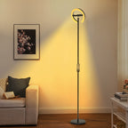 Lámpara de Pie para Sala de Estar, 1.9m de Altura para Dormitorio con 2 Anillos de Luz Giratorios de 312°, 36W Brillante y Regulable sin Escalones