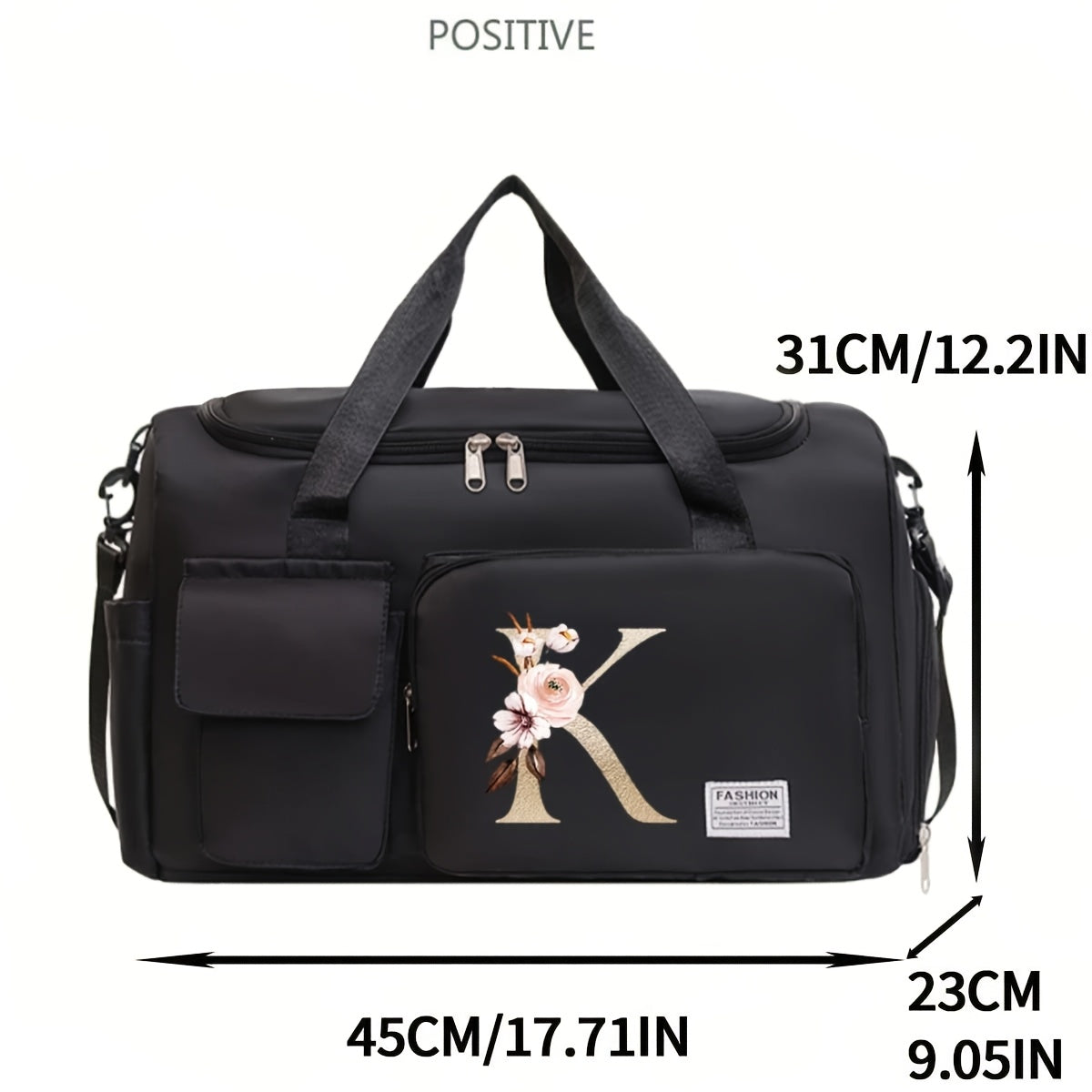 Bolsa de viaje, maleta, bolsa de viaje floral con letras, gran capacidad con múltiples compartimentos y sección para zapatos, regalo de San Valentín para mamá, maestra, mejor amiga, enfermera, correa de hombro ajustable, para ropa, cosméticos, portátil, i