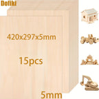 Dofiki 6/15 piezas de contrachapado de tilo 420x297x5mm, tabla de madera A3 hecha a mano, contrachapado de tilo de 5mm, adecuada para proyectos láser, pintura, modelos de bricolaje y manualidades