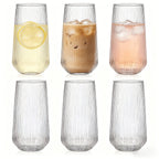 Almacén Local, Juego de 6 Vasos de Vidrio Vintage a Rayas, Hechos de Vidrio de Borosilicato, Resistentes a Cambios de Temperatura, Aptos para Lavavajillas. Ideales para Café, Agua Caliente, 500ml/17oz. Perfectos para Bares, Cafeterías, Heladerías y Uso en