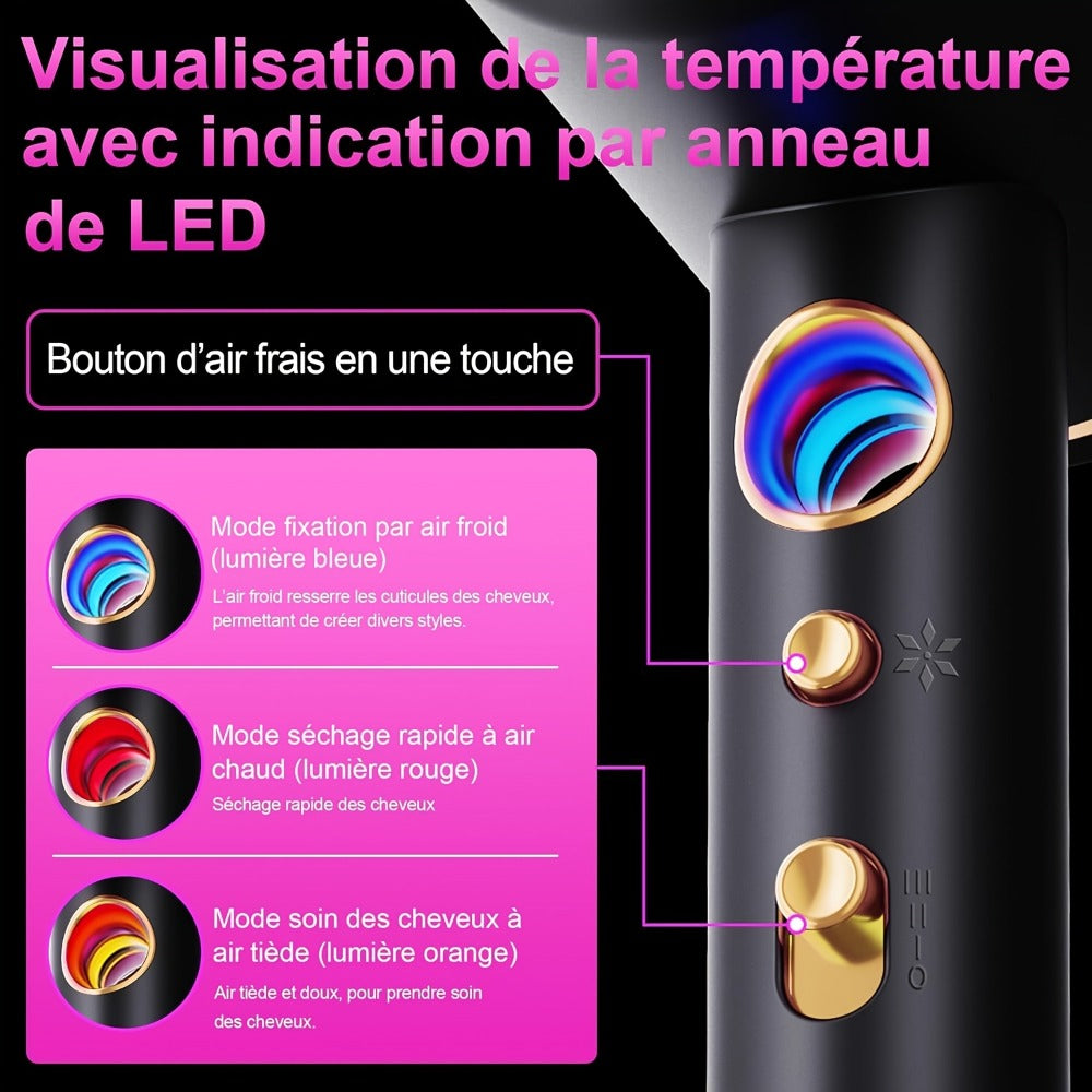 Secador de pelo iónico profesional de 2400W con motor de CA, rápido, 3 niveles de calor y 3 velocidades, botón frío/calor, difusor de viaje incluido