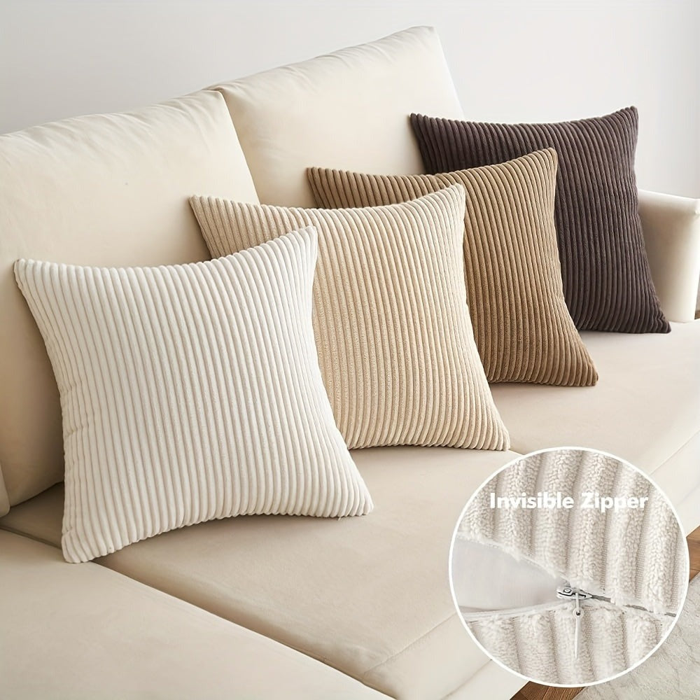4 Pack Fundas de Cojín Decorativas de Rayas Suaves, Estilo Bohemio en Pana, Fundas Cuadradas de Pana, Cómodas y Modernas para Sofá, Sala, Dormitorio, Decoración Rústica, Relleno No Incluido