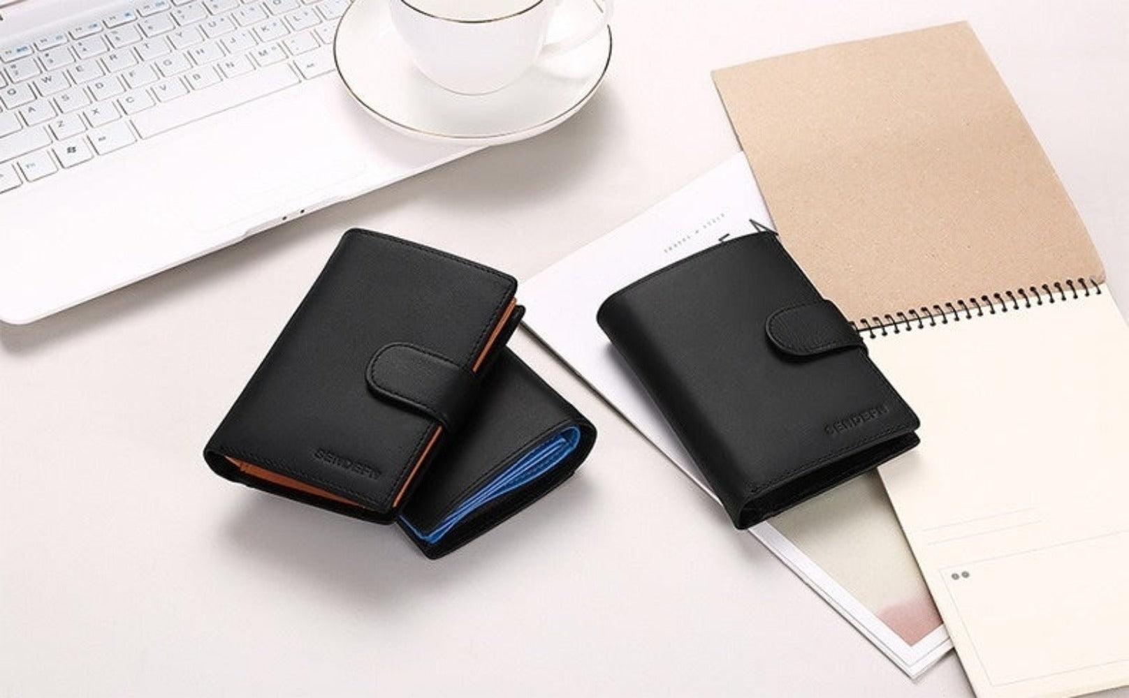 Cartera de Cuero Auténtico de Tres Solapas para Hombre con Protección RFID - Incluye 16 Ranuras para Tarjetas, un Monedero y un Portapasaporte