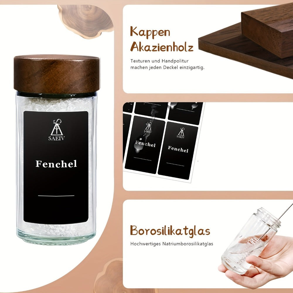 12/24 frascos para especias con tapas de madera de acacia, frascos de vidrio para especias con etiquetas, juego de vasos para especias de 120 ml, frascos redondos fáciles, organizador de especias para cocinas