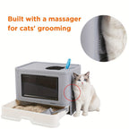 Caja de arena cerrada para gatos, cajas de arena con entrada frontal y salida superior, bandeja de arena extraíble con masajeador, pala para arena, para gatitos, diseño desmontable