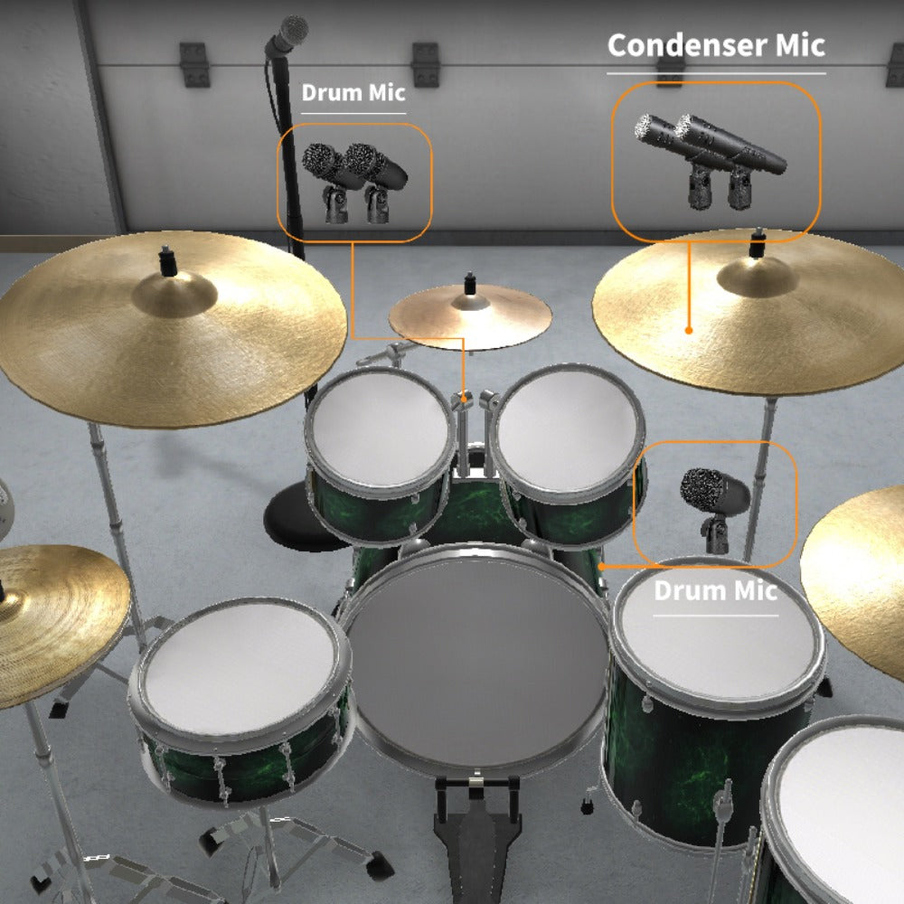 Juego de 7 micrófonos dinámicos de metal para batería - Adecuados para grabación profesional de batería con micrófonos para bombo, tom/snare y platillos, equipados con pinzas para micrófono