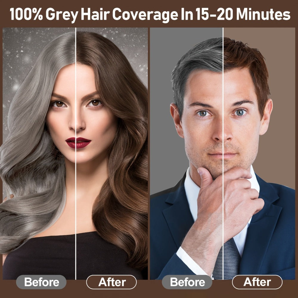 Champú tinte para el cabello 3 en 1 color castaño oscuro, 2 piezas, fórmula herbal natural que cubre el 100 % de las canas para mujeres y hombres, champú de color castaño oscuro de larga duración para teñir en minutos, champú instantáneo para canas de 16.