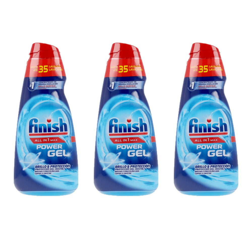 Gel Limpiador y Detergente para Lavavajillas Finish All in 1 Max Power - Pack de 3/4/5 (700 ml c/u, 105 lavados/140 lavados/175 lavados) - Eficiencia en Cada Lavado - Envase Puede Variar