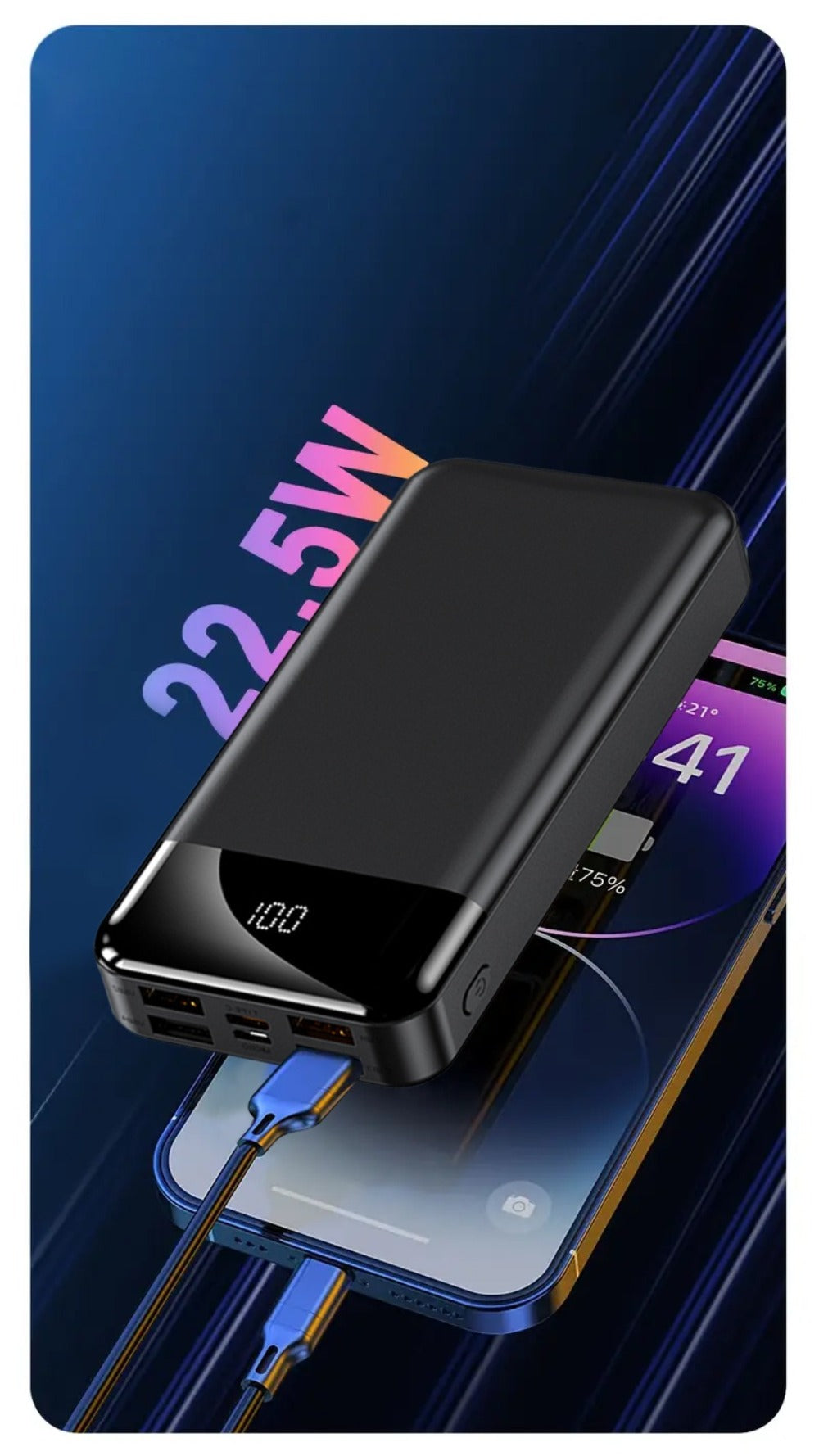 Power Bank de Alta Capacidad 50000mAh con Carga Súper Rápida, Interfases USB/Type-C/Micro, Equipado con Lámpara LED y Pantalla de Nivel de Batería. Adecuado para Cargar Rápido iPhone y Dispositivos Android. Fuente de Energía de Emergencia