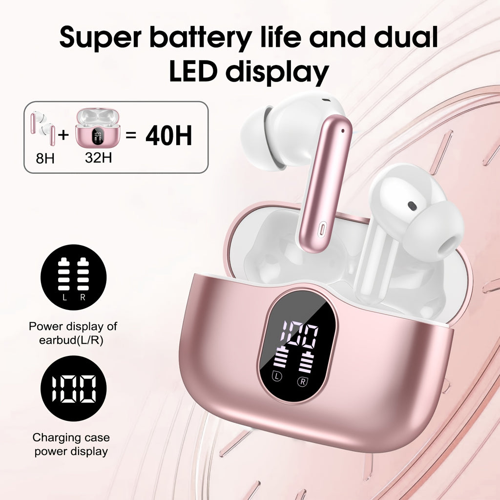 Auriculares Bluetooth | Audífonos Inalámbricos, Auriculares Inalámbricos 5.3 con Sonido Estéreo de Graves, Micrófono con Cancelación de Ruido y