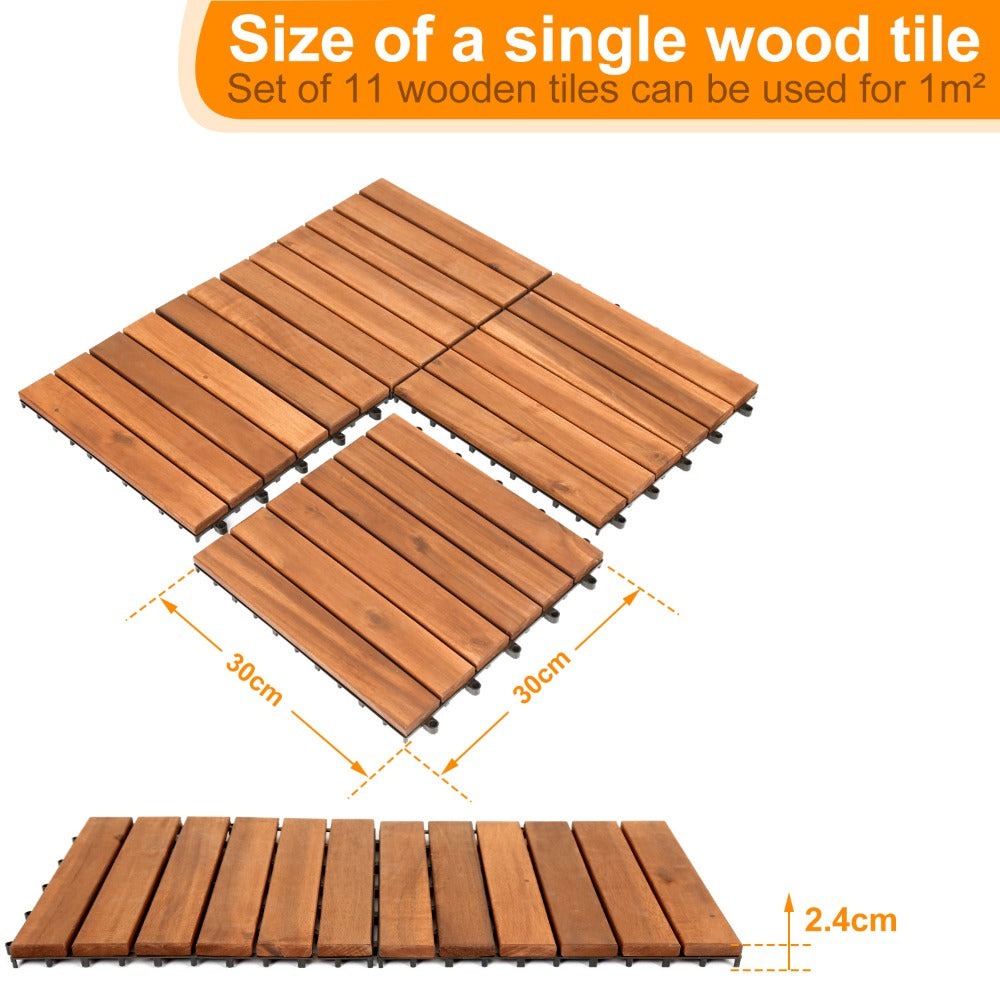 11-55 Piezas de Baldosas de Madera de Acacia Entrelazadas - Baldosas de Terraza DIY Antideslizantes para Exterior/Interior, Adecuadas para Patio, Balcón, Jardín - Revestimiento de Compuesto de Madera-Plástico (WPC) Resistente a la Intemperie, Fácil Instal