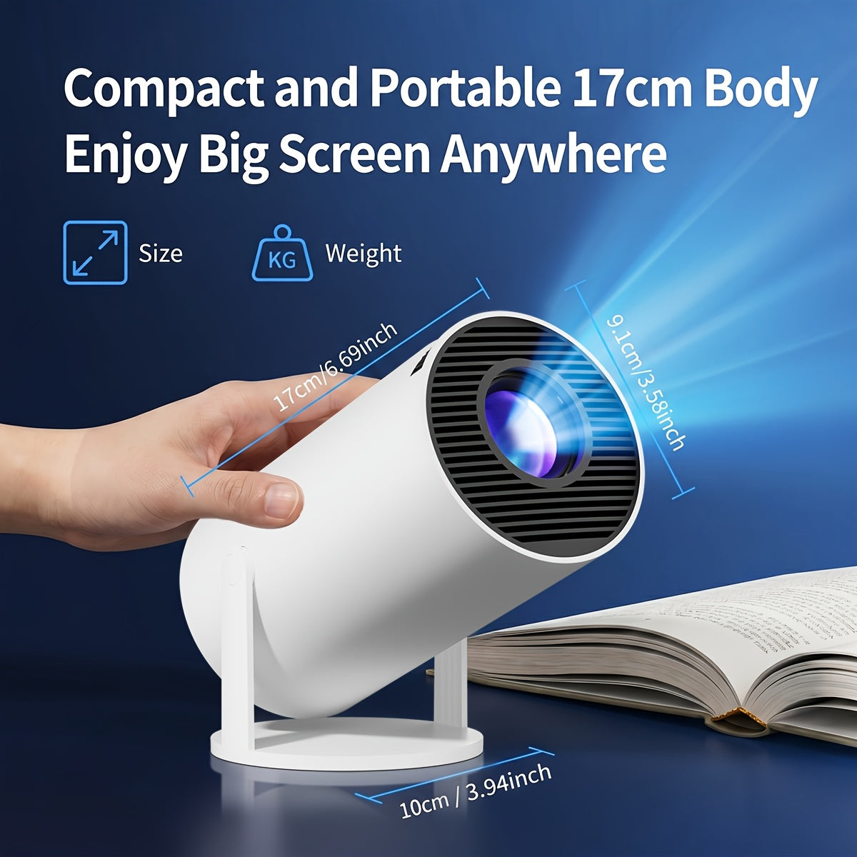 Proyector | Mini Proyector Inteligente - Soporte Local 720P para 4K, Android 11+, Wifi 6 y Wireless 5.3, Rotación de 180°, Compatibilidad