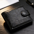 Cartera corta de cuero desgastado retro elegante para hombre – Monedero con cierre a presión y ventana para identificación para desplazamientos diarios, reuniones de negocios y salidas informales