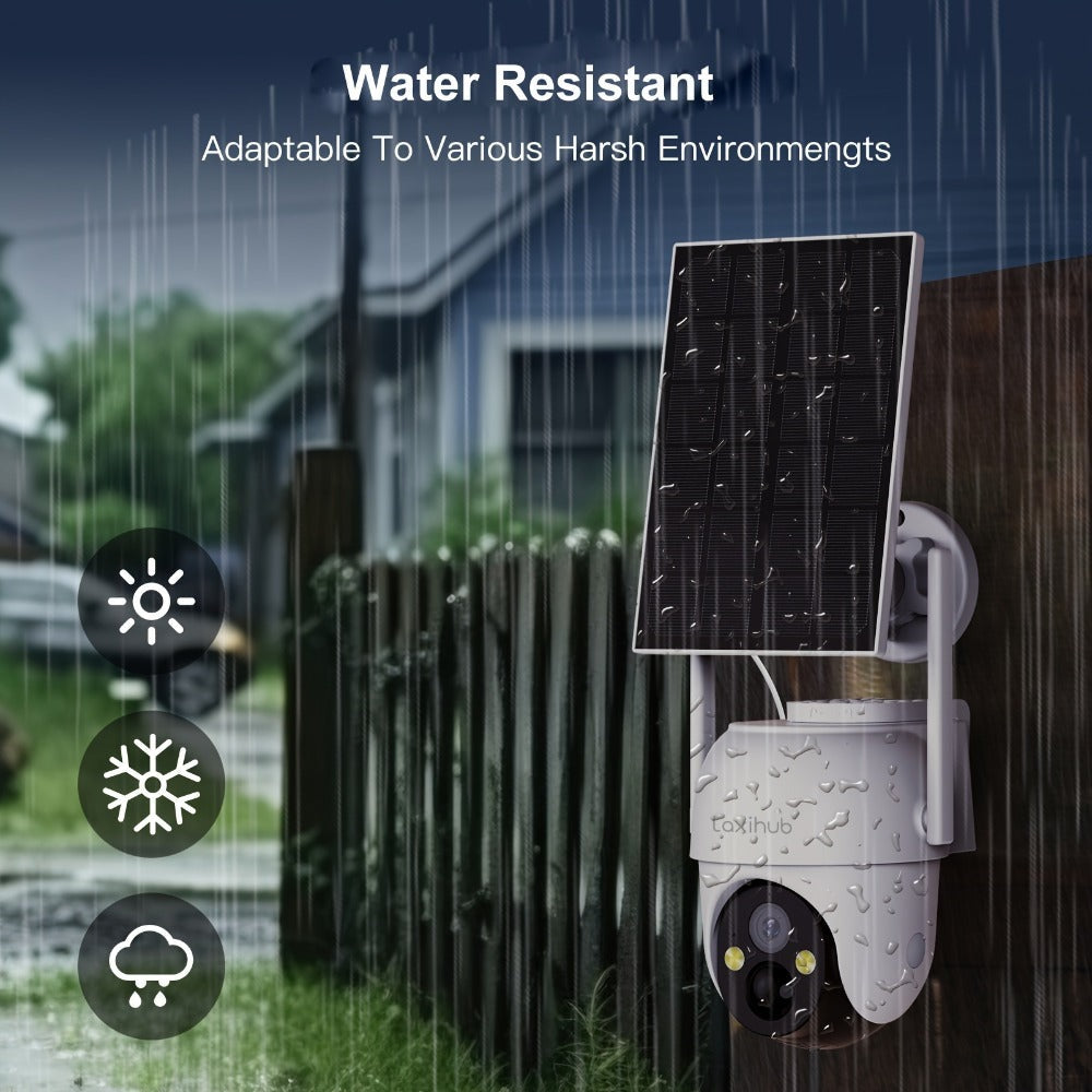 Cámara de seguridad exterior Arenti de 3MP con energía solar, PTZ 360° Pan-Tilt-Zoom, visión nocturna a color, sensor de movimiento PIR, audio bidireccional, foco y alarma de sirena, alta calidad, WiFi inalámbrico, alimentada por batería y USB, grabación