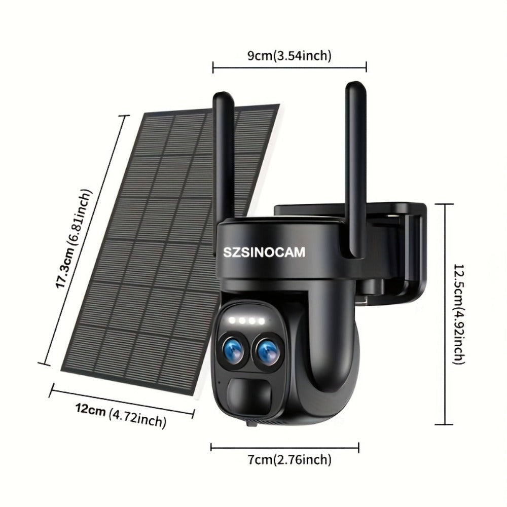 [Zoom 10x] Cámara de seguridad de exterior de 4MP con zoom automático de doble lente, más clara a distancia, cámara de alta definición 2K con panel solar, sistema de monitoreo PTZ de doble lente, foco deportivo WiFi 5G, visión nocturna en color, llamada b