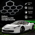 Paquete de 5/8 Lámparas de Techo LED Hexagonales - 280W 33600LM Ultra Brillantes Blanco Frío 6500K, Iluminación Exterior Moderna para Garaje, Taller, Estudio, Tienda de Detallado Automotriz - Duración Estimada, Fácil Instalación, Montaje