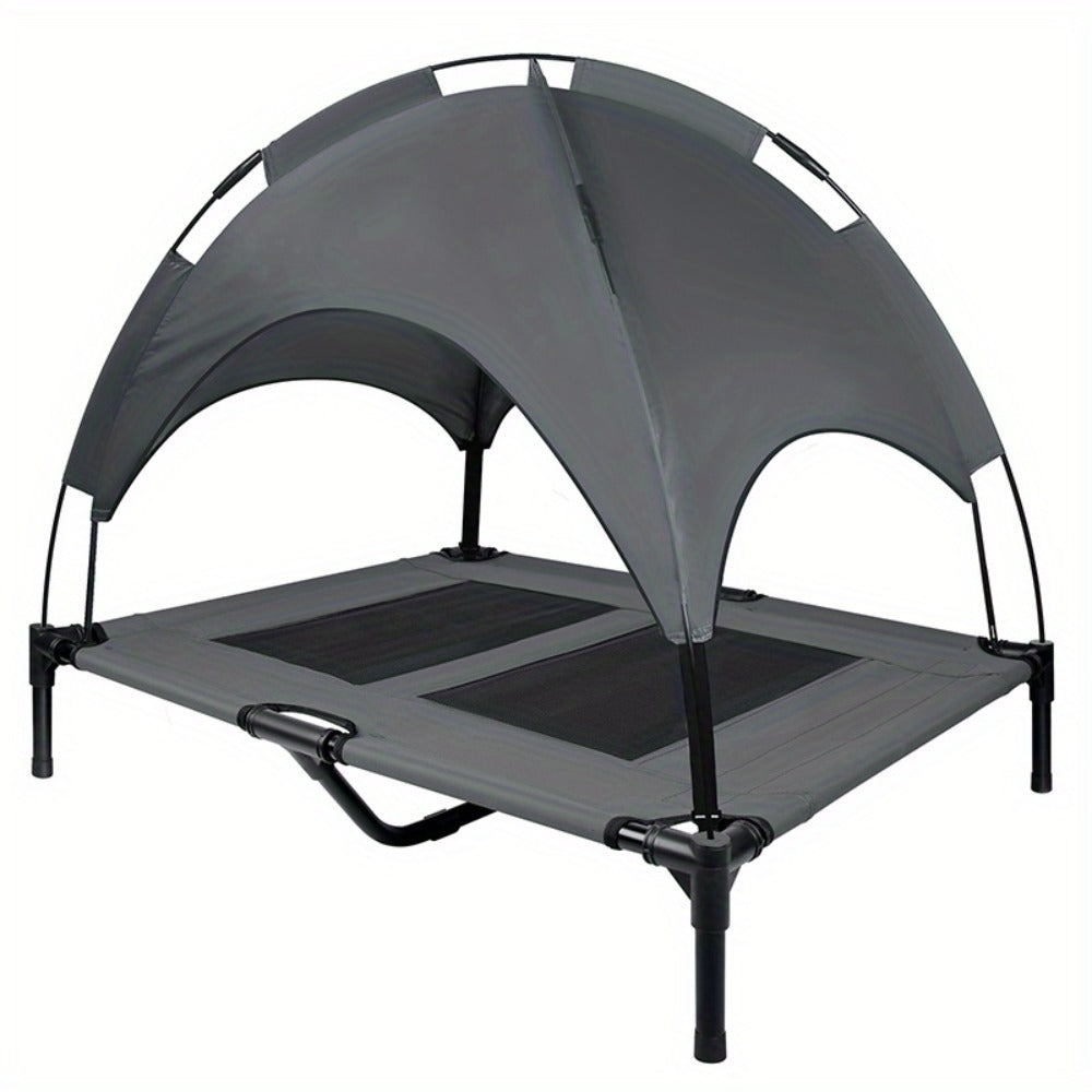 Cama para Perros con Dosel, Cama Elevada para Mascotas con Techo y Estructura de Hierro, Colchón para Dormir de Mascotas, Cama para Gatos, Gris, 76x61x76cm, 92x76x92cm, 122x92x102cm
