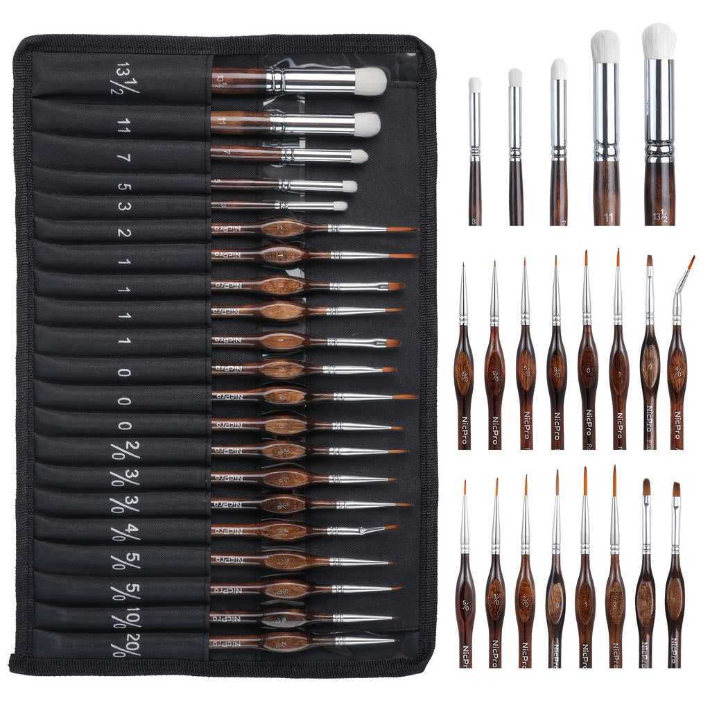 Juego de 21 pinceles en miniatura para pincelado seco, pinceles de detalle para pintar modelos con acrílico y acuarela, pinceles finos para pintar por números en miniaturas con rollo de tela, regalo perfecto