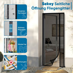 Cortina mosquitera magnética de fibra de vidrio contra arañazos de gatos, protección contra insectos para apertura lateral, mosquitera magnética para puerta de balcón, fácil instalación, sin taladrar, 85x200cm, negra