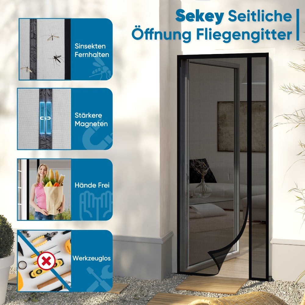Cortina mosquitera magnética de fibra de vidrio contra arañazos de gatos, protección contra insectos para apertura lateral, mosquitera magnética para puerta de balcón, fácil instalación, sin taladrar, 85x200cm, negra
