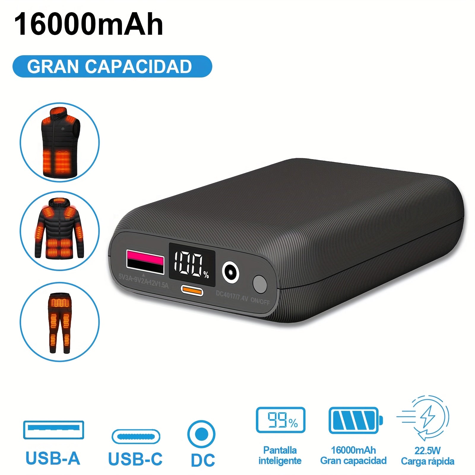 Power bank para carga durante viajes y uso diario | 16000mAh y 22.5W