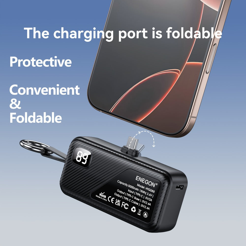 Pack de 2 Power Bank Mini 5000mAh, Cargador Portátil Ultracompacto con Puerto USB-C Plegable y Carga Súper Rápida de 12W, Batería Externa de Doble Salida USB-C para iPhone 17/16/15 Pro Max, Samsung, iPad,  - Regalo de Viaje Perfecto y Kit de Respaldo de E