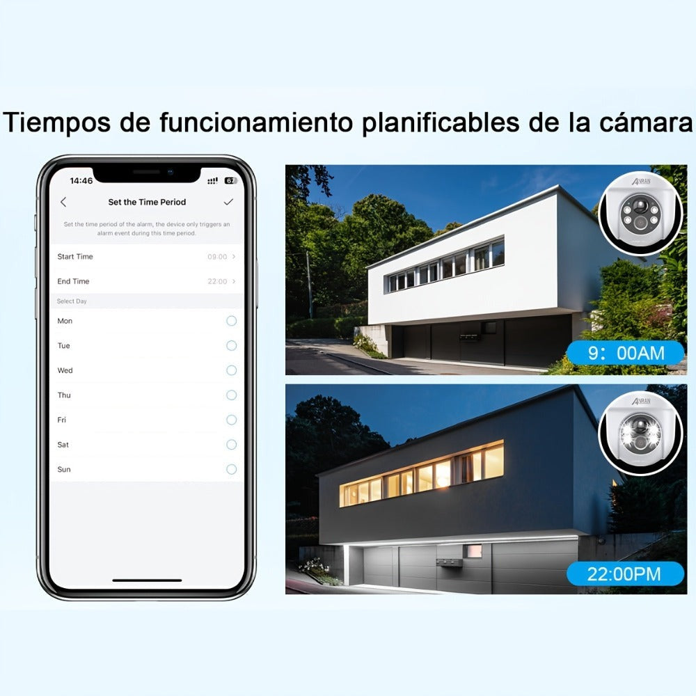 ANRAN Cámara de exterior inalámbrica de 3MP con batería de respaldo, visión nocturna a color, detección humana y audio bidireccional, alarma de sirena, adecuada para vigilancia empresarial, almacenamiento en la nube/SD, compatible con Alexa
