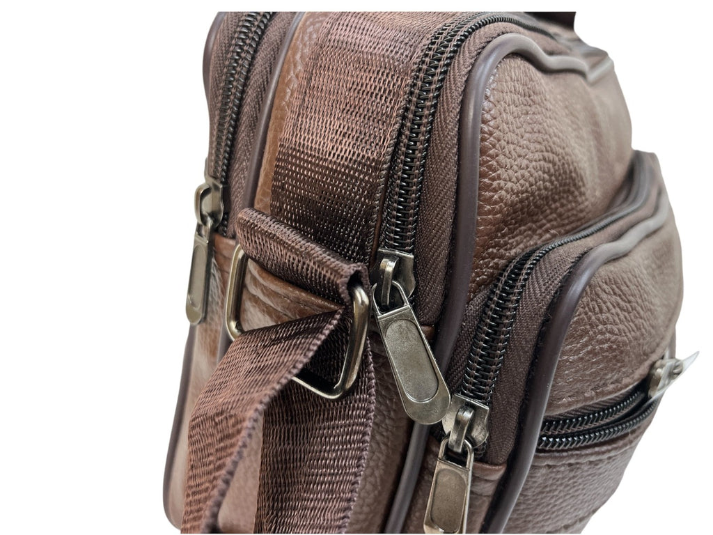 MEJORADA DL-71 Bolso de hombro de cuero genuino para hombre, bandolera horizontal de piel auténtica multibolsillo para hombre