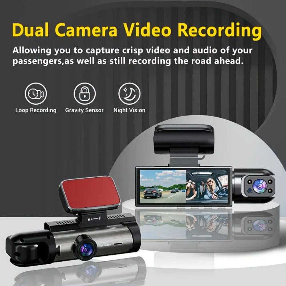 Cámara Dual 1080P, Dash Cam para Coche, Delantera e Interior, Cámara para Coche con Visión Nocturna IR, Grabación en Bucle, Cámara DVR para Coche de Gran Angular con Pantalla IPS de 8.03 cm, Cámara de Video Dual para Tablero de Coche. Tarjeta SD de 32GB O