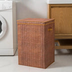 Cesta de lavandería grande de plástico con estampado de ratán y espacio de almacenamiento, cesta de lavandería para el baño, cesta para toallas de hotel de cinco estrellas, cesta de lavandería, dimensiones 40 x 35 x 60 cm