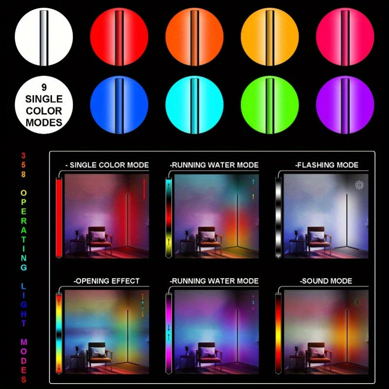 Lámpara de pie de esquina de 1/2 piezas, lámpara de pie LED de cambio de color, ajustable de 56 pulgadas (aprox. 142 cm) con sincronización de música, lámpara de esquina de iluminación ambiental moderna, con control remoto y por APP, modo creativo DIY y t