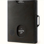 Billetera Trifold con Bloqueo RFID para Hombre DODENSHA - Cierre Magnético, Tarjetero Pop-Up, Ranura para Airtag y Compartimento para Efectivo | Estilo Ejecutivo para el Desplazamiento Diario, Sin Impresión | Regalo Ideal para el Esposo (Airtag No Incluid