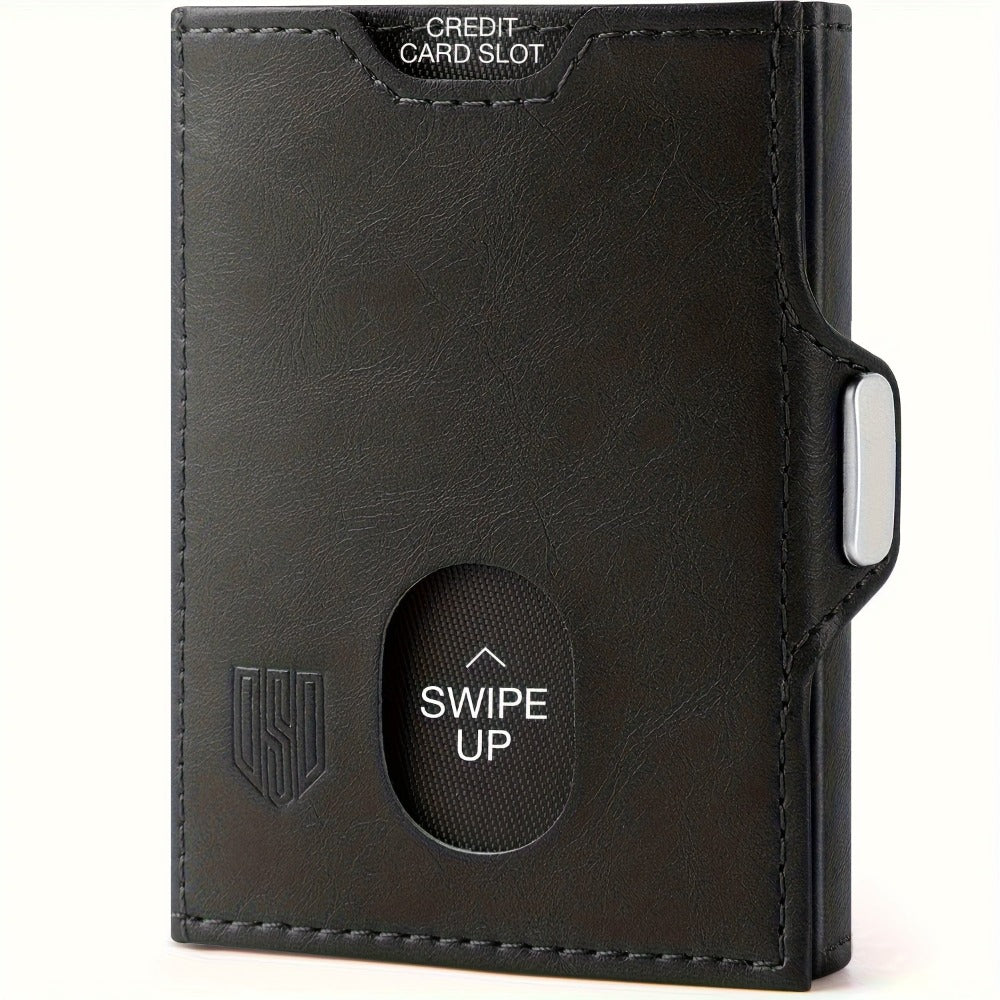Billetera Trifold con Bloqueo RFID para Hombre DODENSHA - Cierre Magnético, Tarjetero Pop-Up, Ranura para Airtag y Compartimento para Efectivo | Estilo Ejecutivo para el Desplazamiento Diario, Sin Impresión | Regalo Ideal para el Esposo (Airtag No Incluid