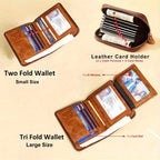 Cartera de Cuero Genuino para Hombre con Juego de Tarjetas de Bendición, Bloqueo RFID, Ultra Delgada, Piel de Vaca de Primera Calidad, Porta Tarjetas de Identificación y Crédito Multifuncional Compacto, Regalo para Navidad, Día de San Valentín y Día del P