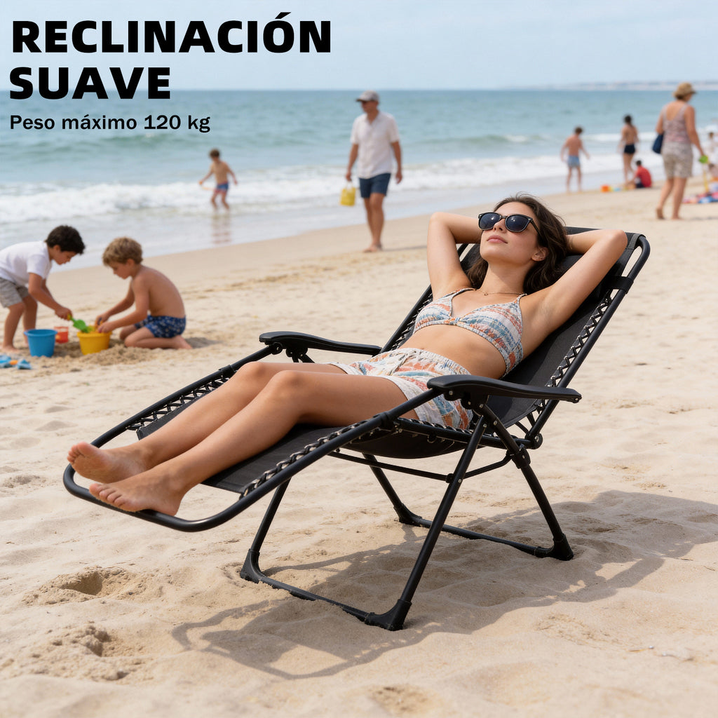 Tumbona Plegable Gravedad Cero Exterior, Silla Reclinable Ajustable Reforzada (Carga Máx 120kg), Portátil y Antideslizante para Jardín, Playa y Camping