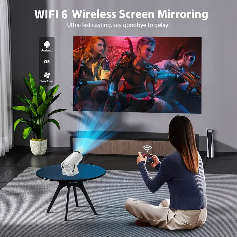 Proyector | Mini Proyector con Wifi y BT, Soporte Full HD Local 1080P a 4K, Proyector Portátil, Soporte Giratorio de 210 Grados, Corrección