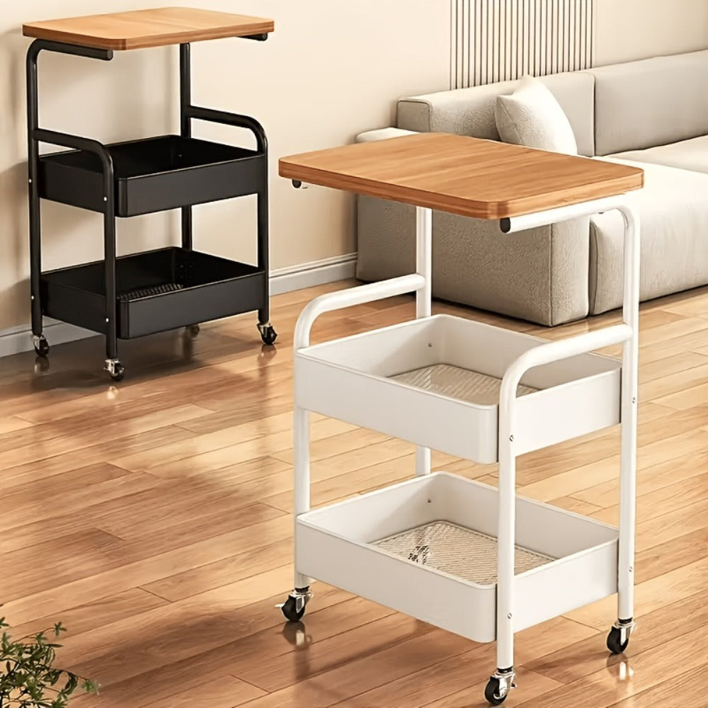 Carrito de rodillos multifuncional de tres niveles, estante de almacenamiento multifuncional de metal, estante para snacks, con rodillos portátiles, adecuado para cocina, hogar u oficina, carrito de rodillos para almacenamiento y organización de oficina,