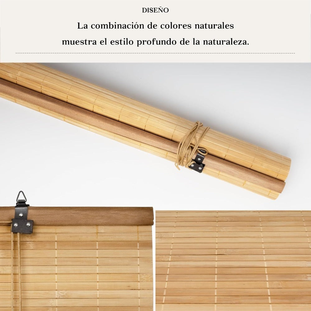 NQT Persiana Estor Enrollable de Bambú Natural, Protección Solar y Privacidad para Ventana