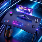 Escritorio Gaming en Forma de A de 101.6 cm, Escritorio de Fibra de Carbono y Diseño Ergonómico, Escritorios de Oficina con Almohadillas para los Pies, para Dormitorio en Casa, Negro