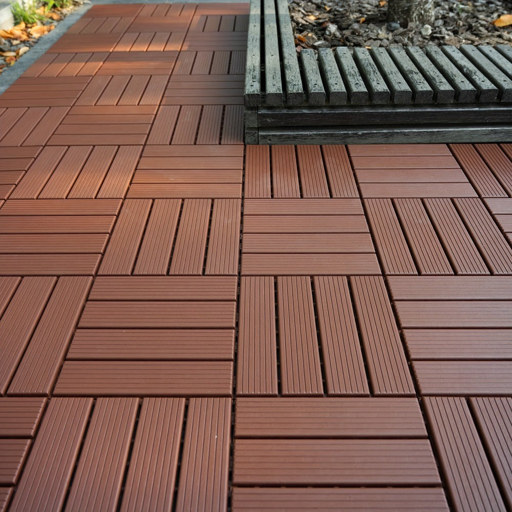 Baldosas de plástico entrelazadas para terraza, paquete de 54 baldosas impermeables para pisos de patio para uso en exteriores e interiores - Ideal para porche, piscina, balcón, patio trasero - Fácil instalación y material PP resistente