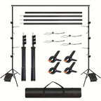 Soporte para Fondo Fotográfico, 2.6 X 3m, Soporte Ajustable con 4 Grapas y 1 Bolsa de Transporte, Incluye 2 Sacos de Arena, Ideal para Estudio Fotográfico, Retratos, Bodas y Eventos