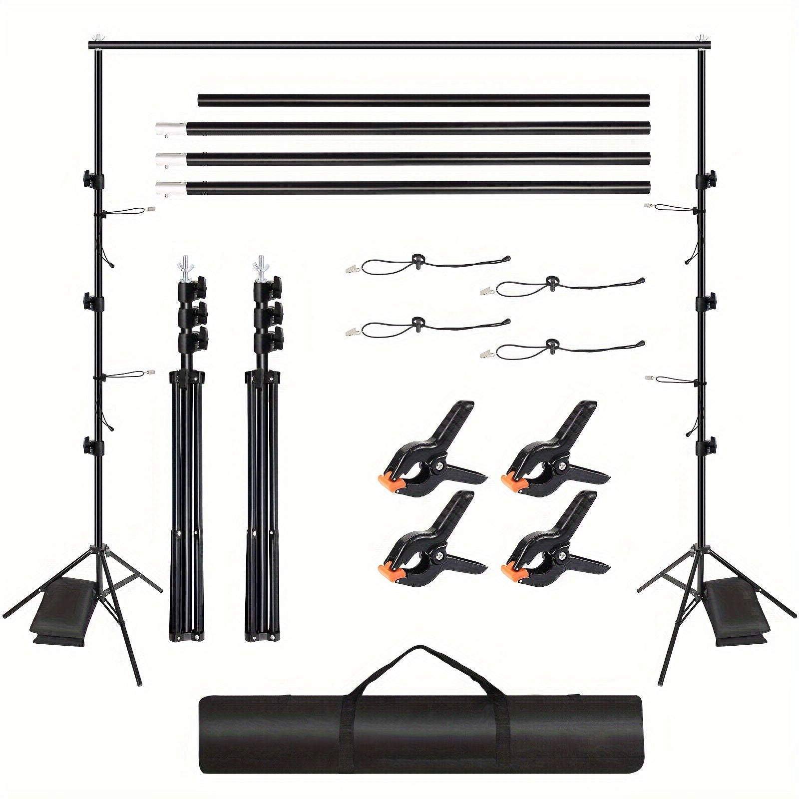 Soporte para Fondo Fotográfico, 2.6 X 3m, Soporte Ajustable con 4 Grapas y 1 Bolsa de Transporte, Incluye 2 Sacos de Arena, Ideal para Estudio Fotográfico, Retratos, Bodas y Eventos