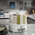 Dispensador de granos giratorio, sellado para cocina, a prueba de insectos y humedad, contenedor de almacenamiento de cereales enteros, cubo de arroz doméstico con seis compartimentos grado alimenticio