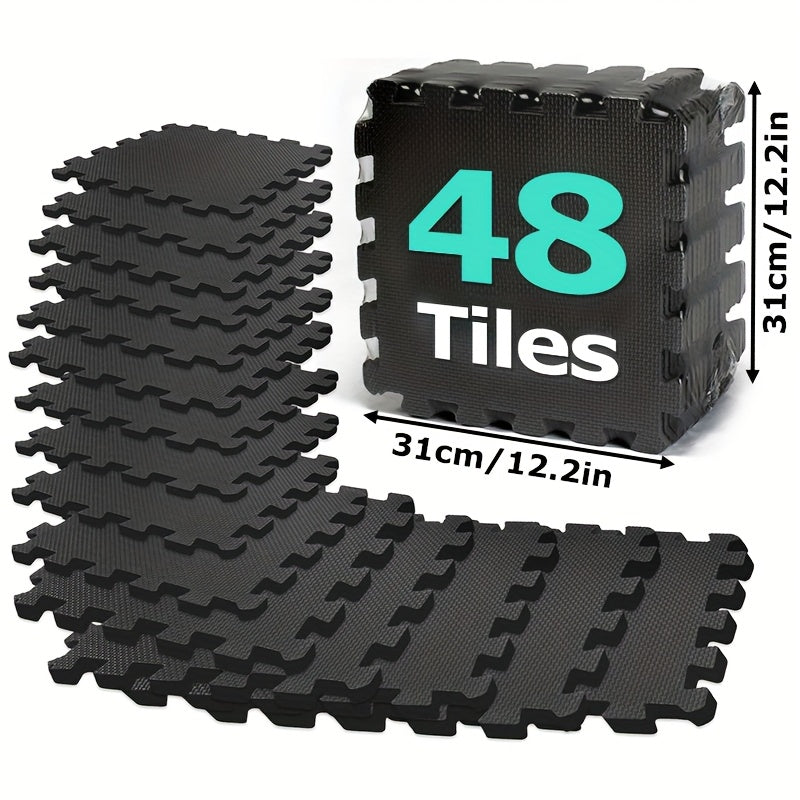 Tapetes de ejercicios entrelazados de 30.99cm x 30.99cm, tapete de entrenamiento tipo rompecabezas con 48 piezas de espuma EVA, ideal para pisos de gimnasios y equipos en casas de gimnasio
